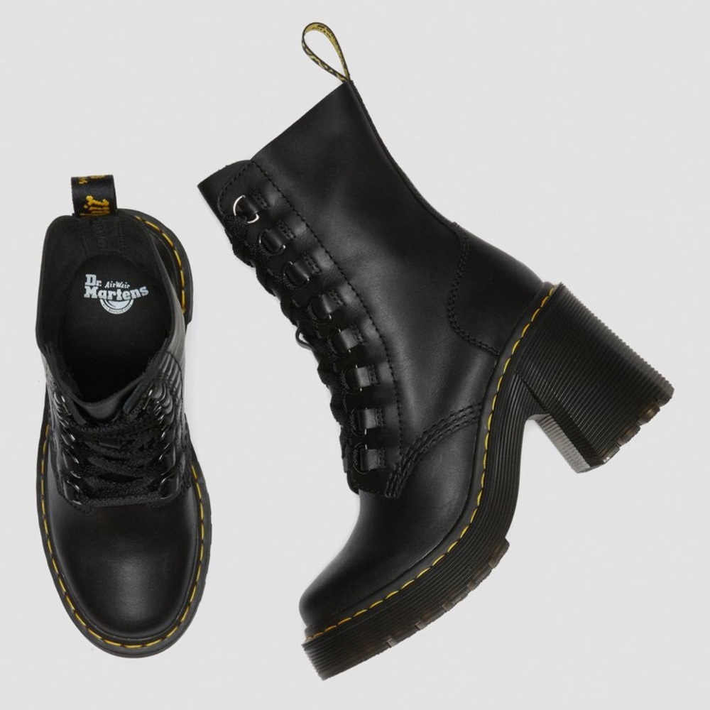 CHESNEY LEATHER FLARED HEEL LACE UP BOOTS